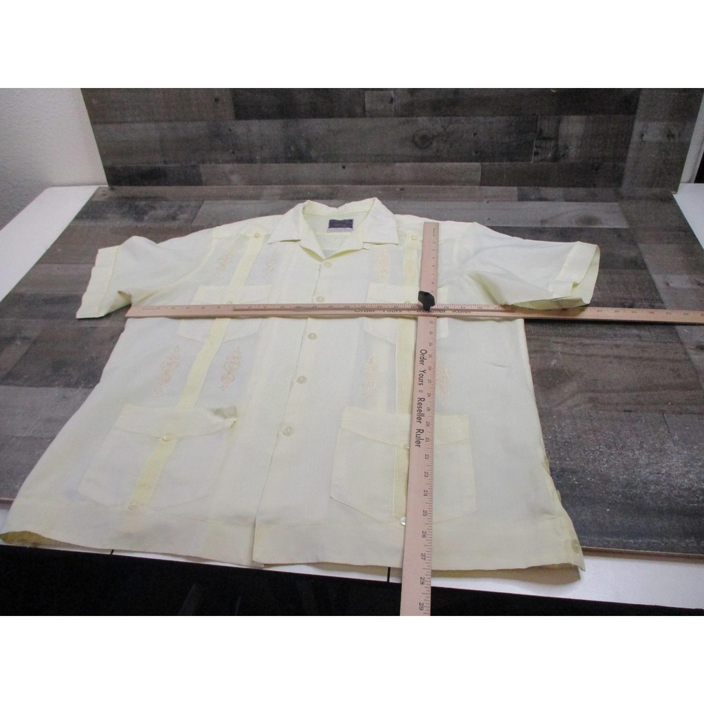Catalogne Shirt Mens 44 Yellow Vintage Short Sleeve Guayabera Button Up - Picture 7 of 9
